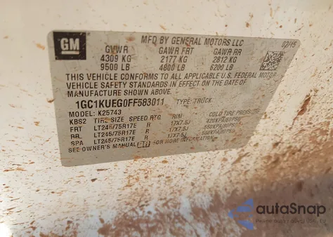 2015 Chevrolet Silverado 2500Hd Wt from USA, damaged, VIN 1GC1KUEG0FF583011